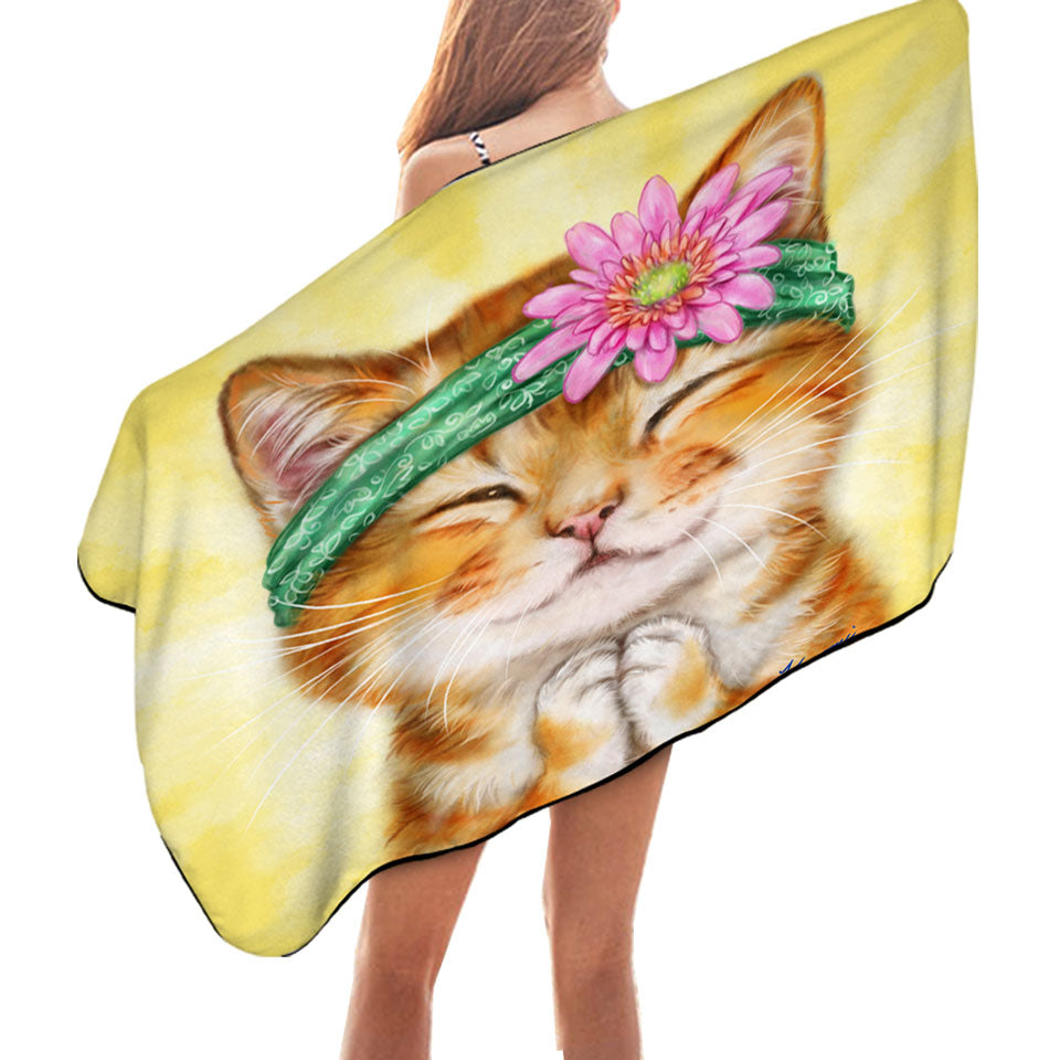 Funny Kittens Flower Hippie Girly Pool Towels Ginger Cat