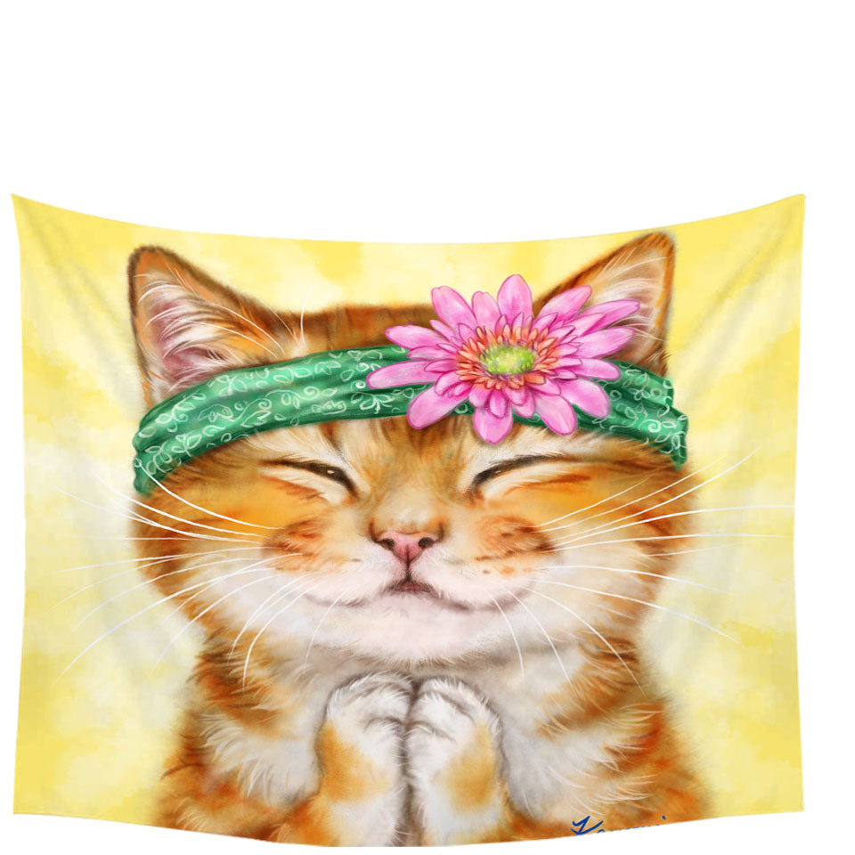 Funny Kittens Flower Hippie Girly Tapestry Wall Decor Ginger Cat