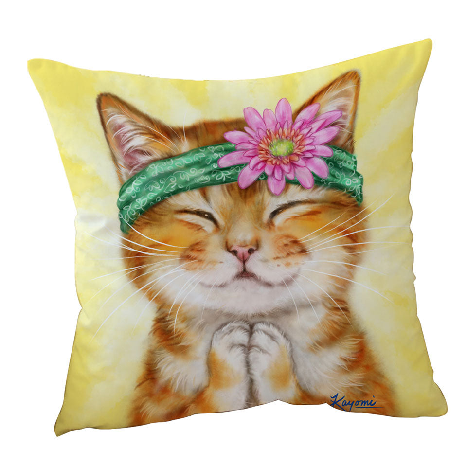 Funny Kittens Flower Hippie Girly Throw Pillows Ginger Cat