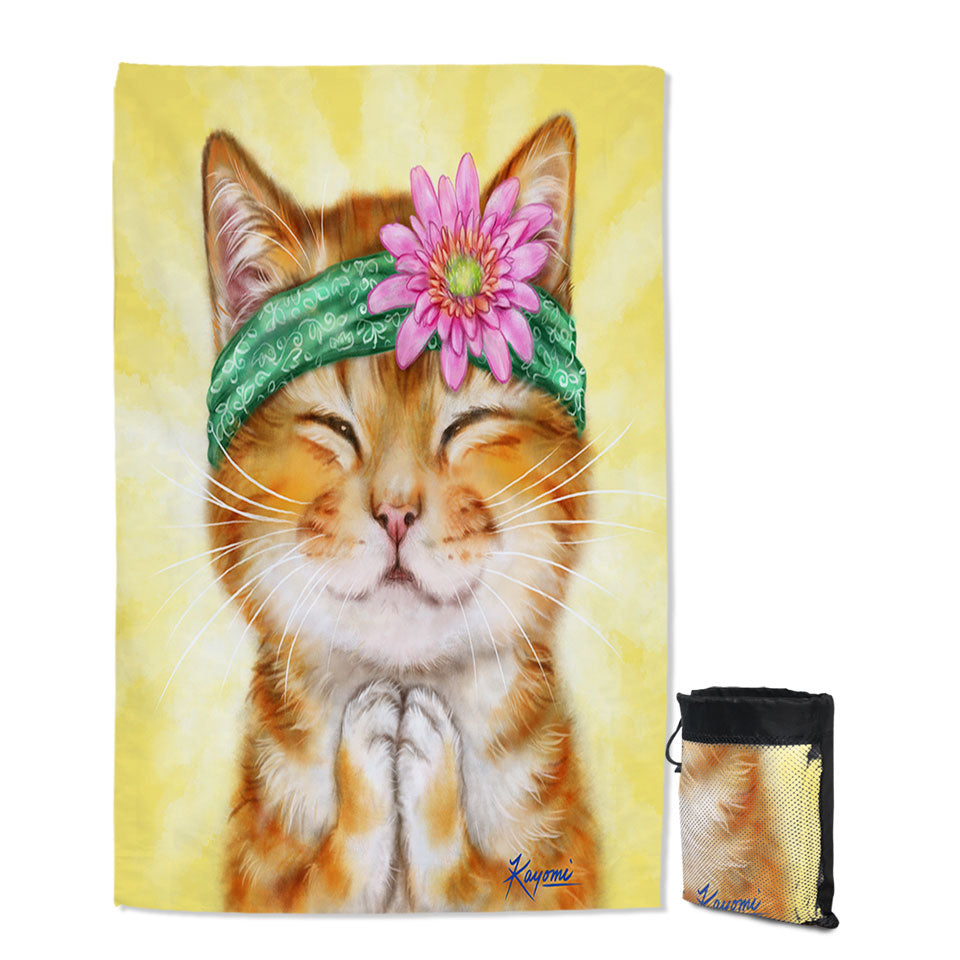 Funny Kittens Flower Hippie Girly Travel Beach Towel Ginger Cat