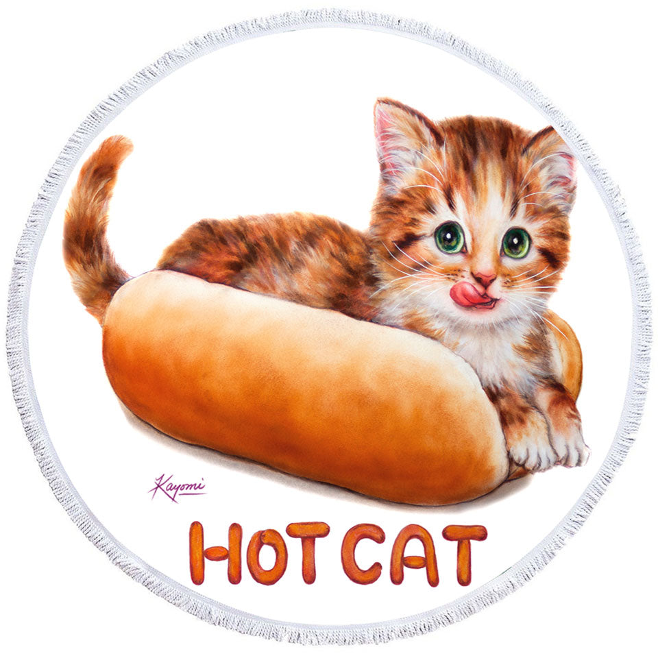 Funny Kittens Ginger Hot Cat Circle Beach Towel