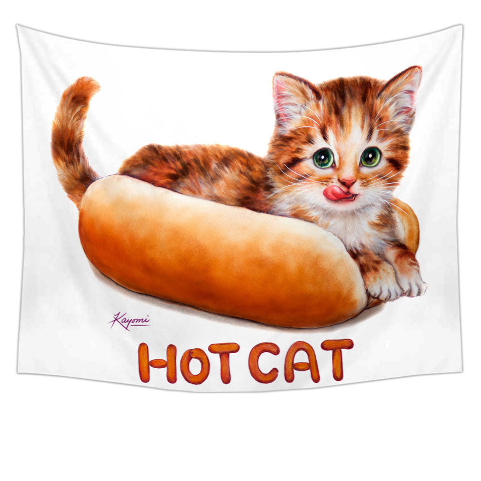 Funny Kittens Ginger Hot Cat Tapestry