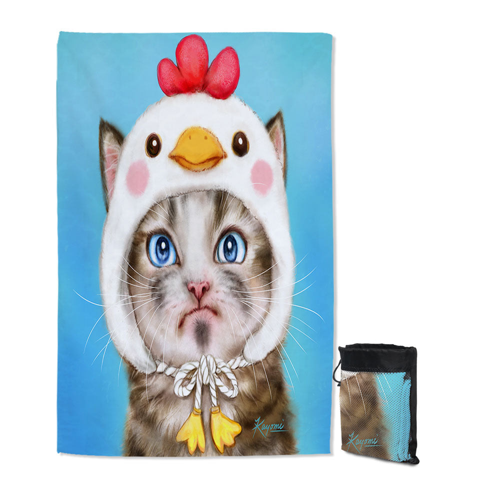 Funny Kittens Microfiber Towels For Travel Unpleased Cat Dressed as a Bird Chick