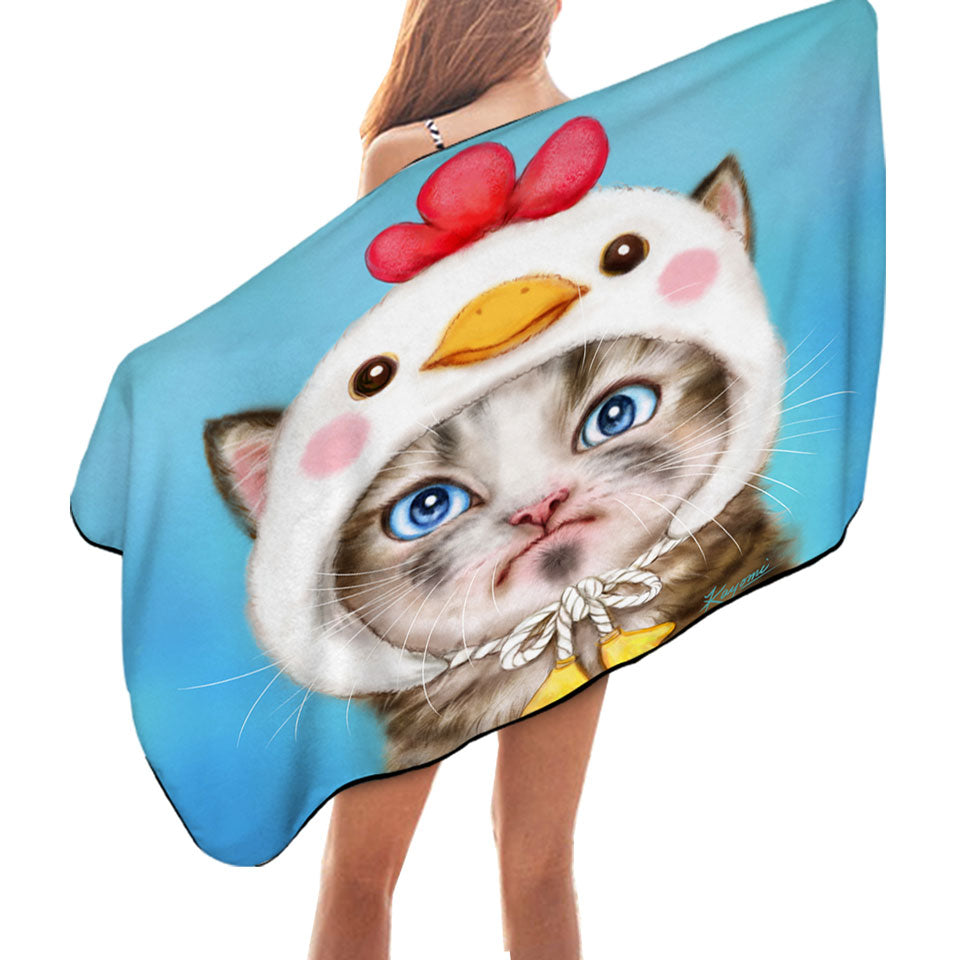 Funny Kittens Pool Towels Unpleased Cat Dressed as a Bird Chick