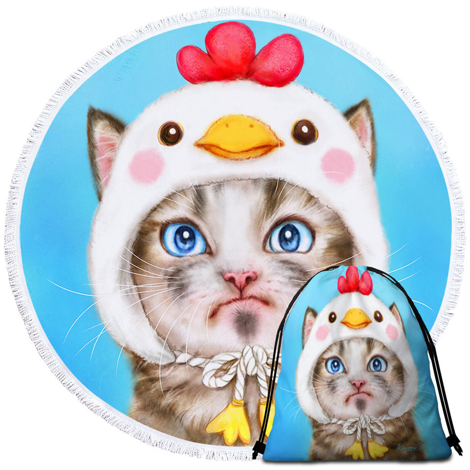 Funny Kittens Quick Dry Beach Towel Unpleased Cat Dressed as a Bird Chick