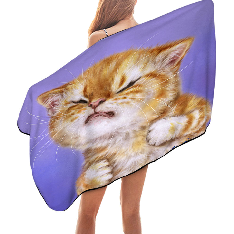 Funny Kittens Swims Towel Upset Ginger Kitty Cat over Purple