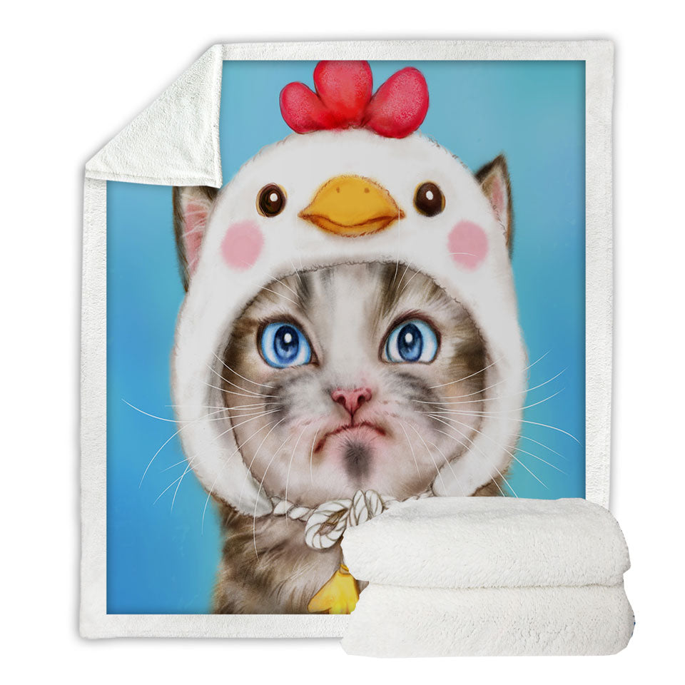 Funny Kittens Throw Blanket Unpleased Cat Dressed as a Bird Chick