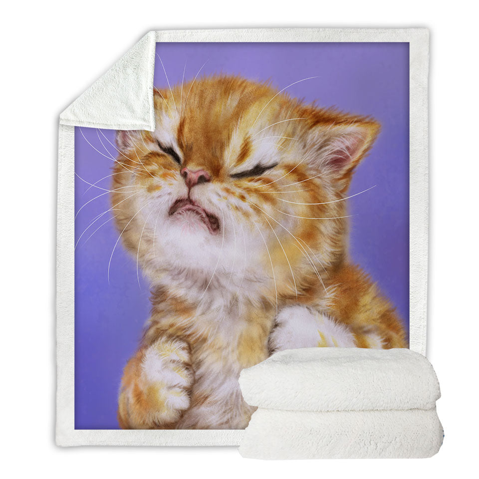 Funny Kittens Throw Blanket Upset Ginger Kitty Cat over Purple