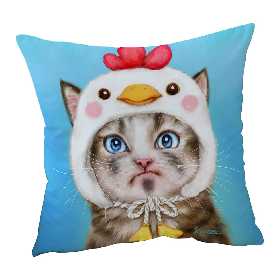 Funny Kittens Throw Cushions Unpleased Cat Dressed as a Bird Chick