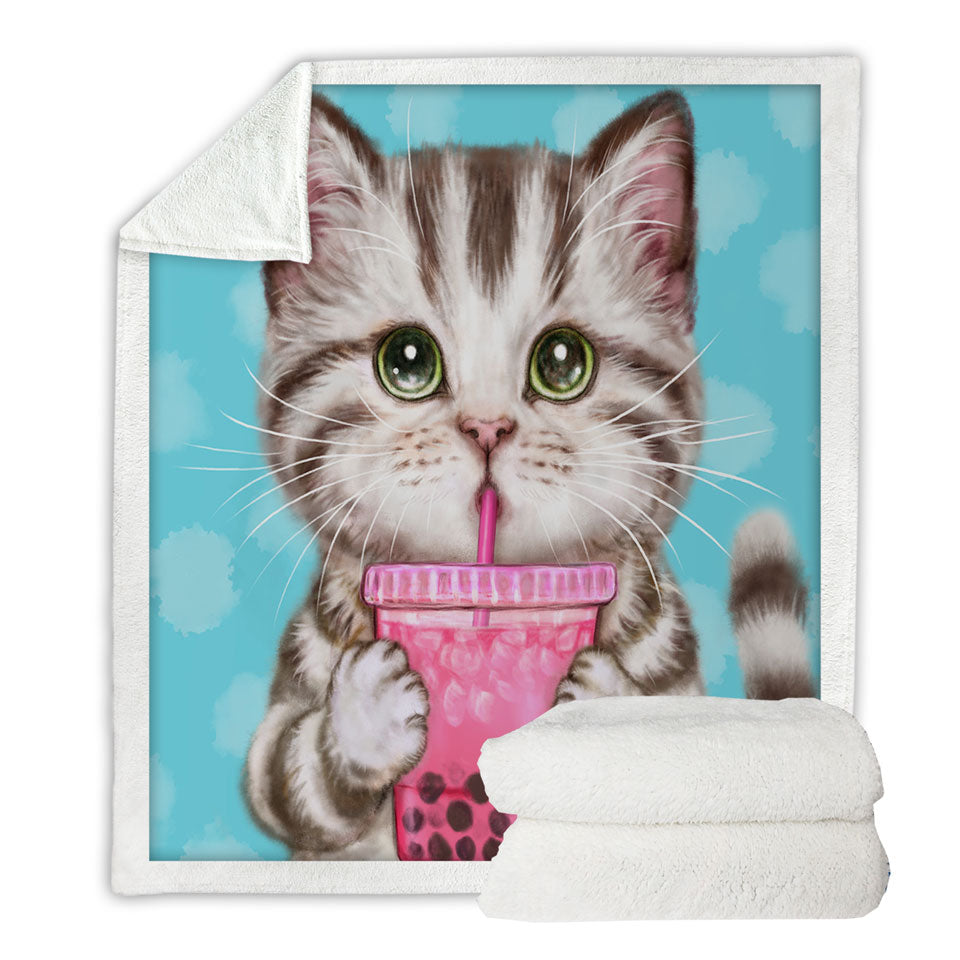 Funny Kittens Throws Adorable Grey Tabby Cat Enjoying Tea