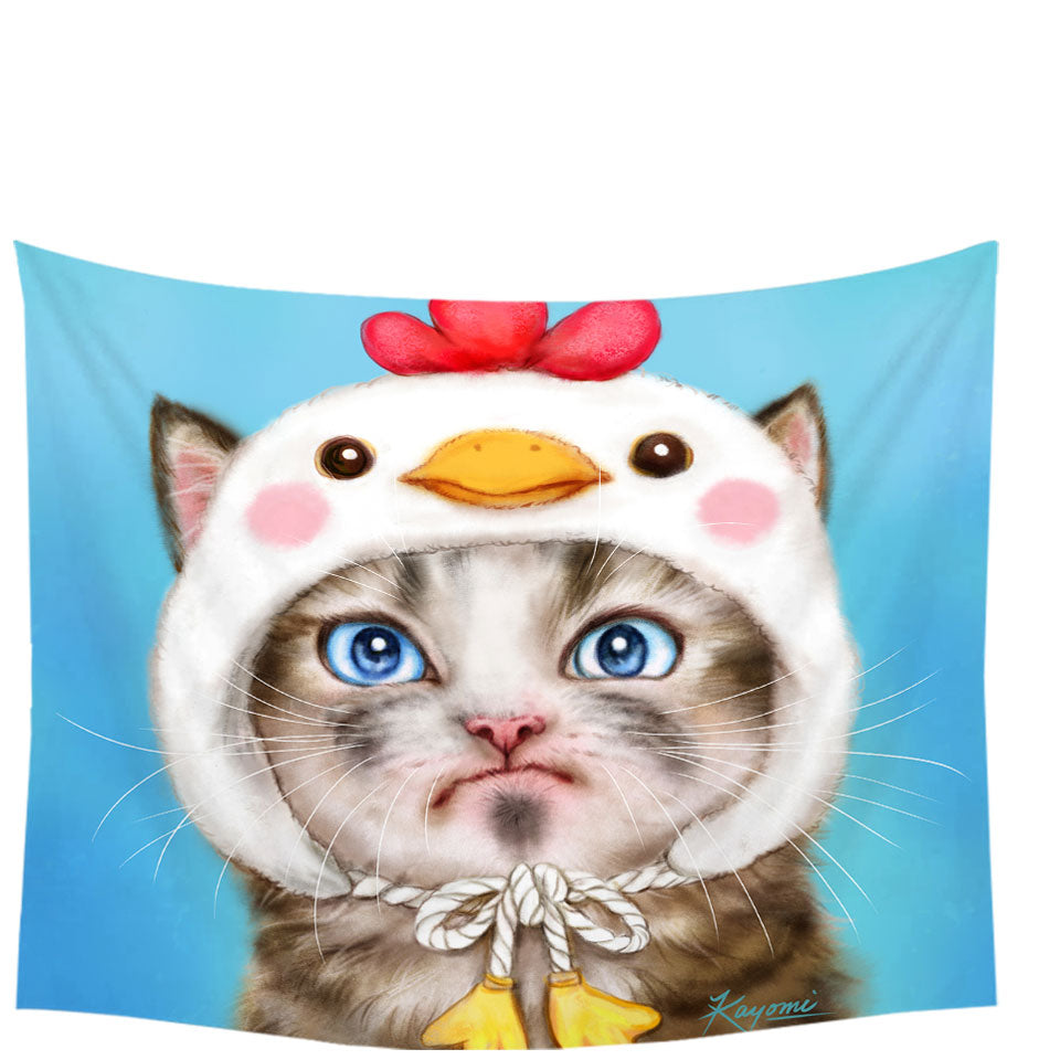 Funny Kittens Wall Art Prints Unpleased Cat Dressed as a Bird Chick