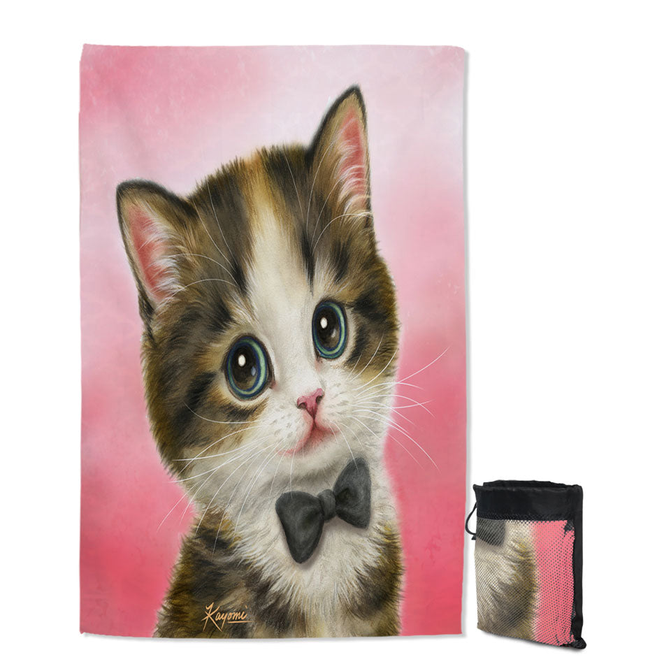 Funny Lightweight Beach Towel Cat Art Adorable Gentleman Kitten