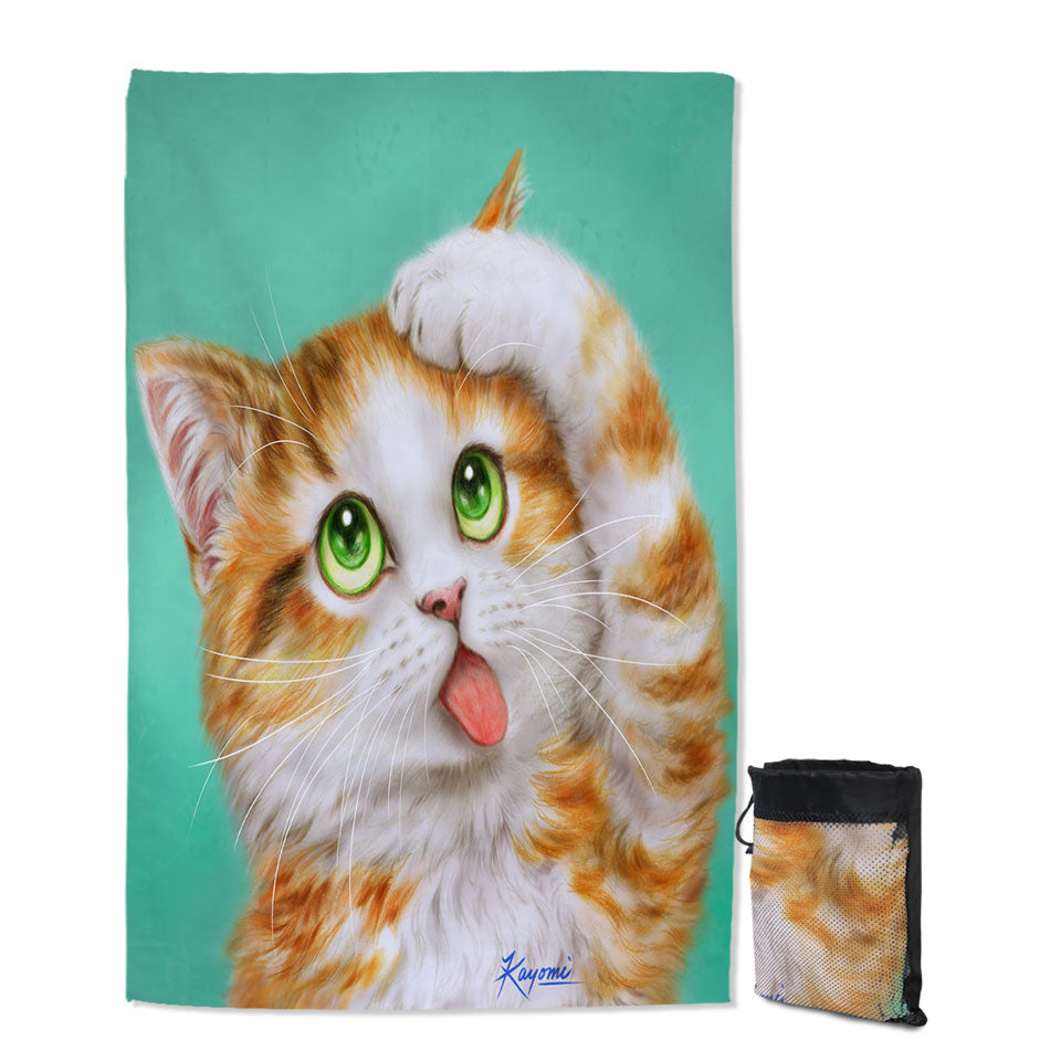Funny Lightweight Beach Towel Cat Prints Goofy Face Cute Ginger Kitten