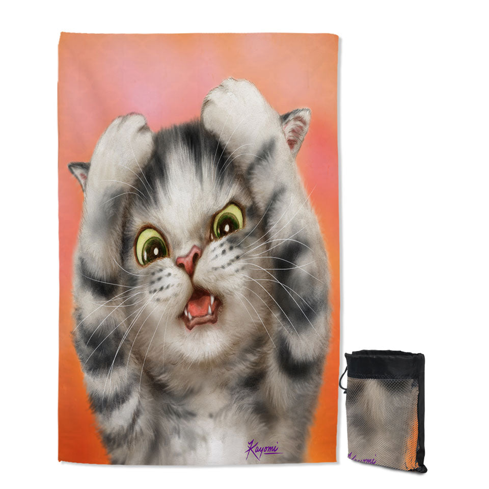Funny Lightweight Beach Towel Cats Cute Kitten Surprised