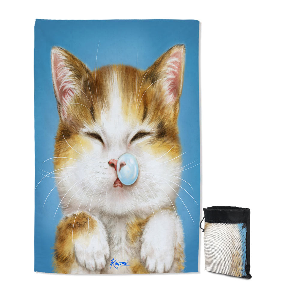 Funny Lightweight Beach Towel Drawings for Kids Cute Sleepy Kitty Cat