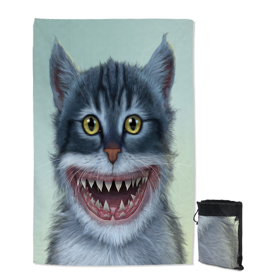 Funny Lightweight Beach Towel and Cool Animal Artwork Sharkitten Shark vs Cat