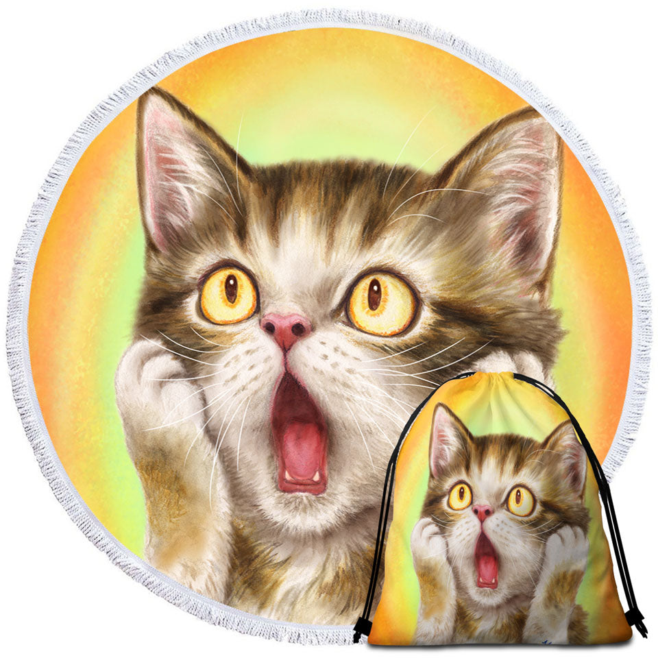 Funny Lightweight Beach Towel with Cat Designs Freaked Out Kitten