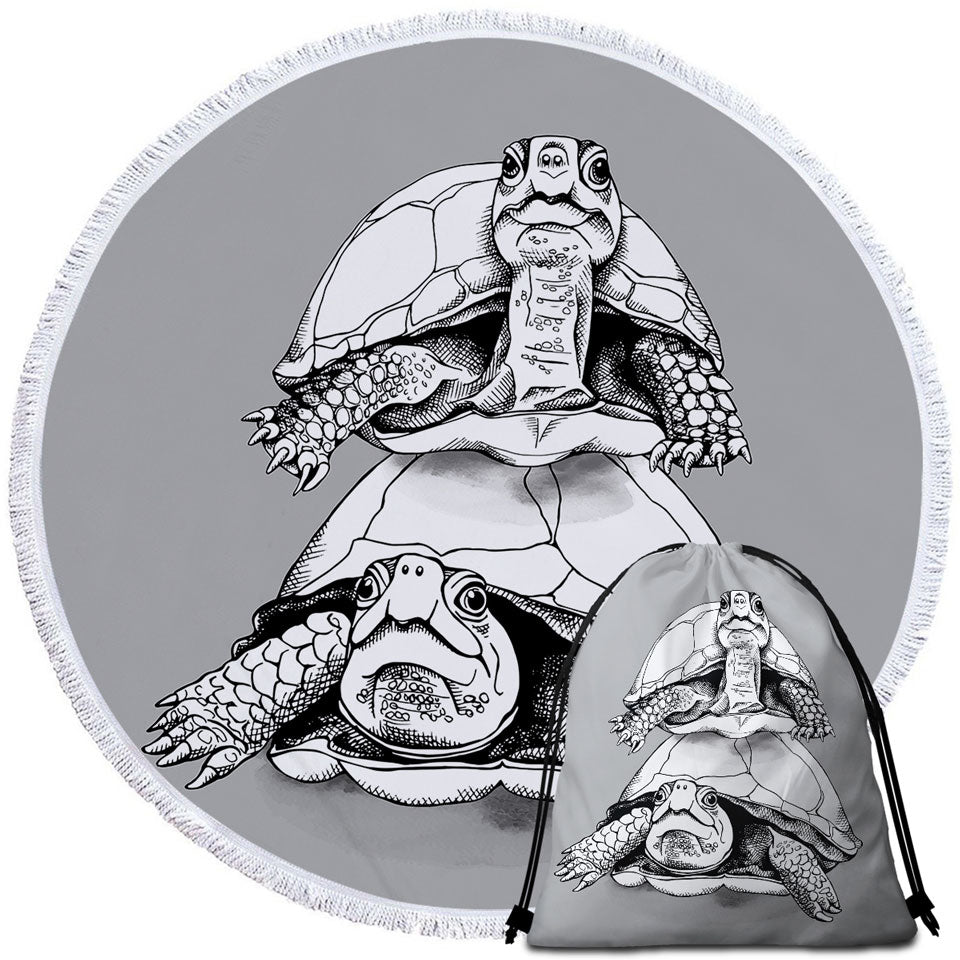 Funny Looking Turtle Circle Beach Towel