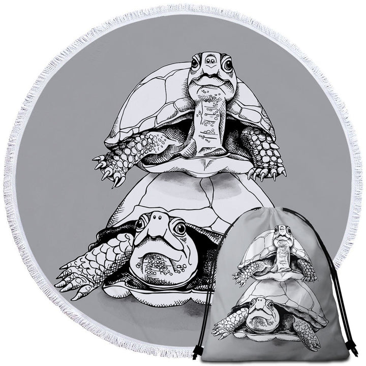 Funny Looking Turtle Circle Beach Towel