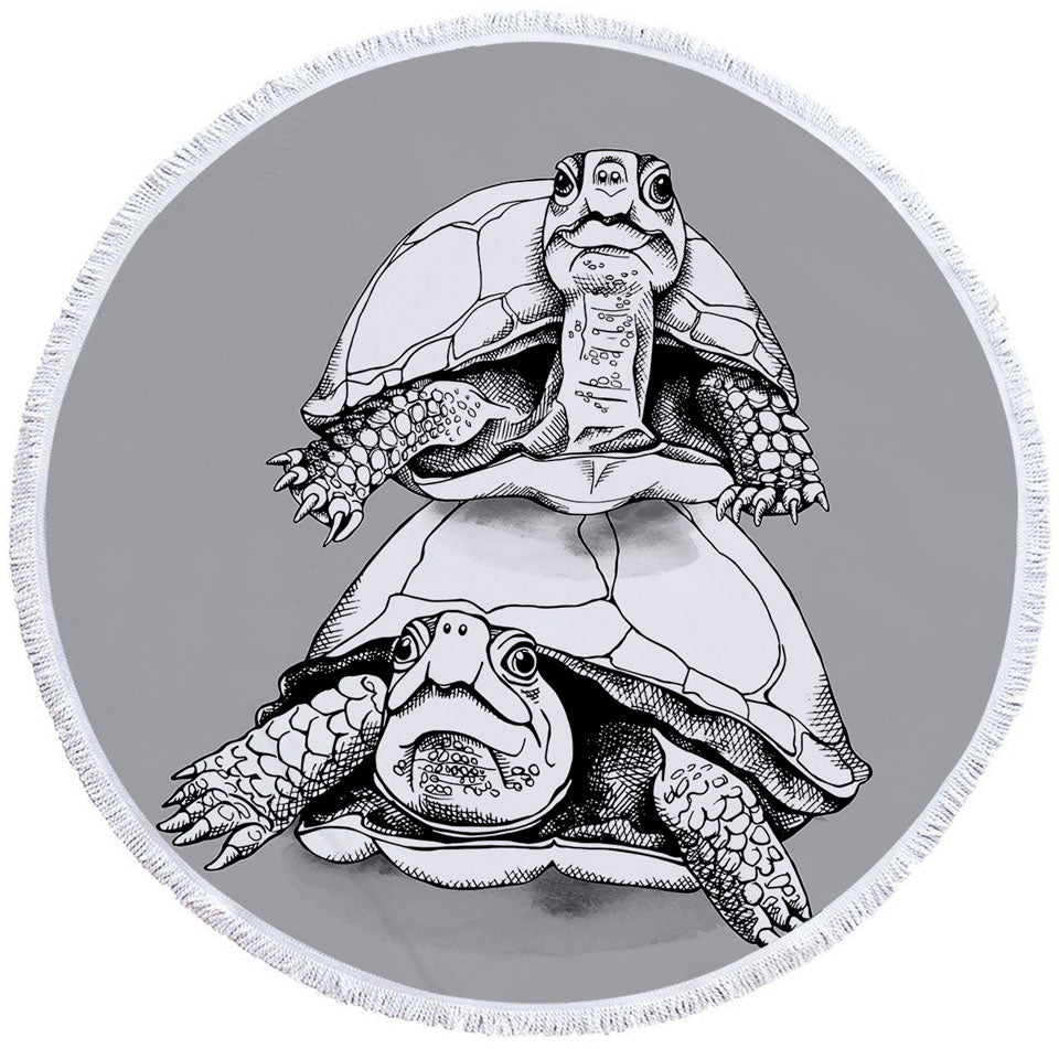 Funny Looking Turtle Round Beach Towel