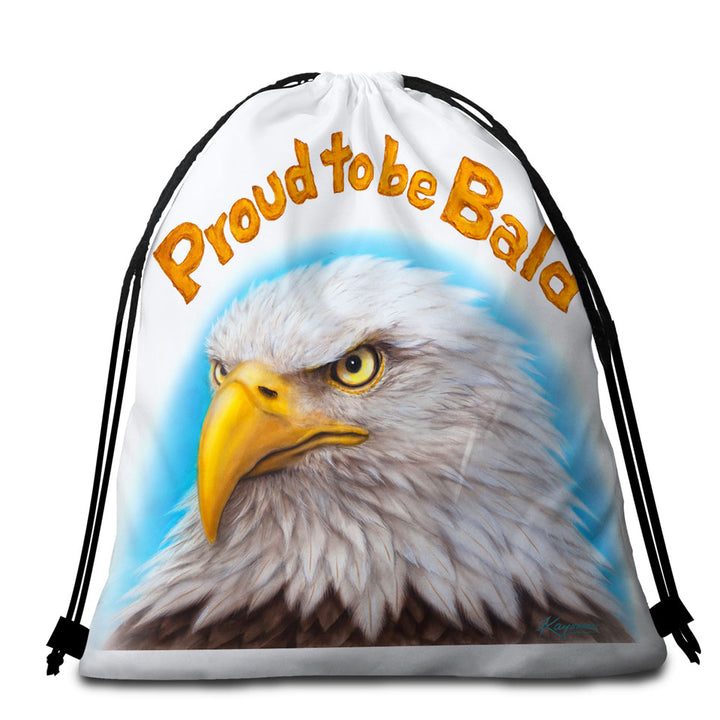 Funny Mens Design Proud to be Bald Eagle Beach Towel Bags