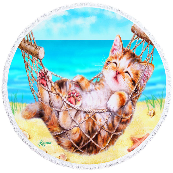 Funny Microfiber Beach Towel Art Designs for Children Kitten Beach Time