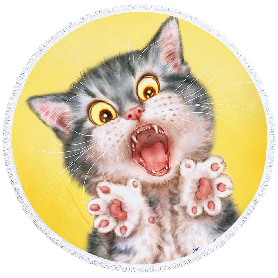 Funny Microfiber Beach Towel Painted Cats Screaming Grey Kitten