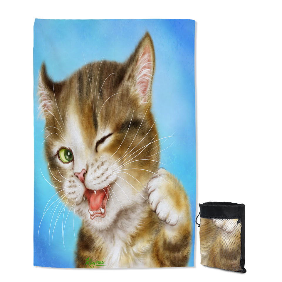 Funny Microfiber Towels For Travel Cats Winking Little Kitty