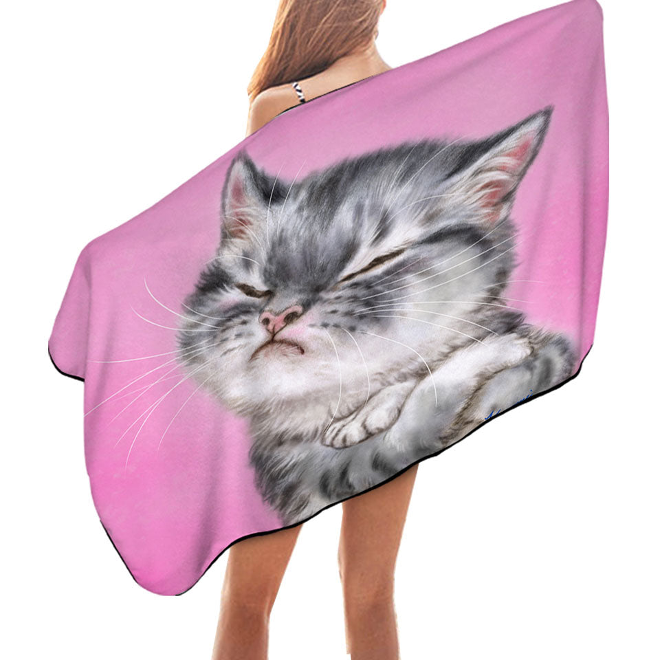 Funny Microfibre Beach Towels Cats Angry Grey Tabby Kitty Cat