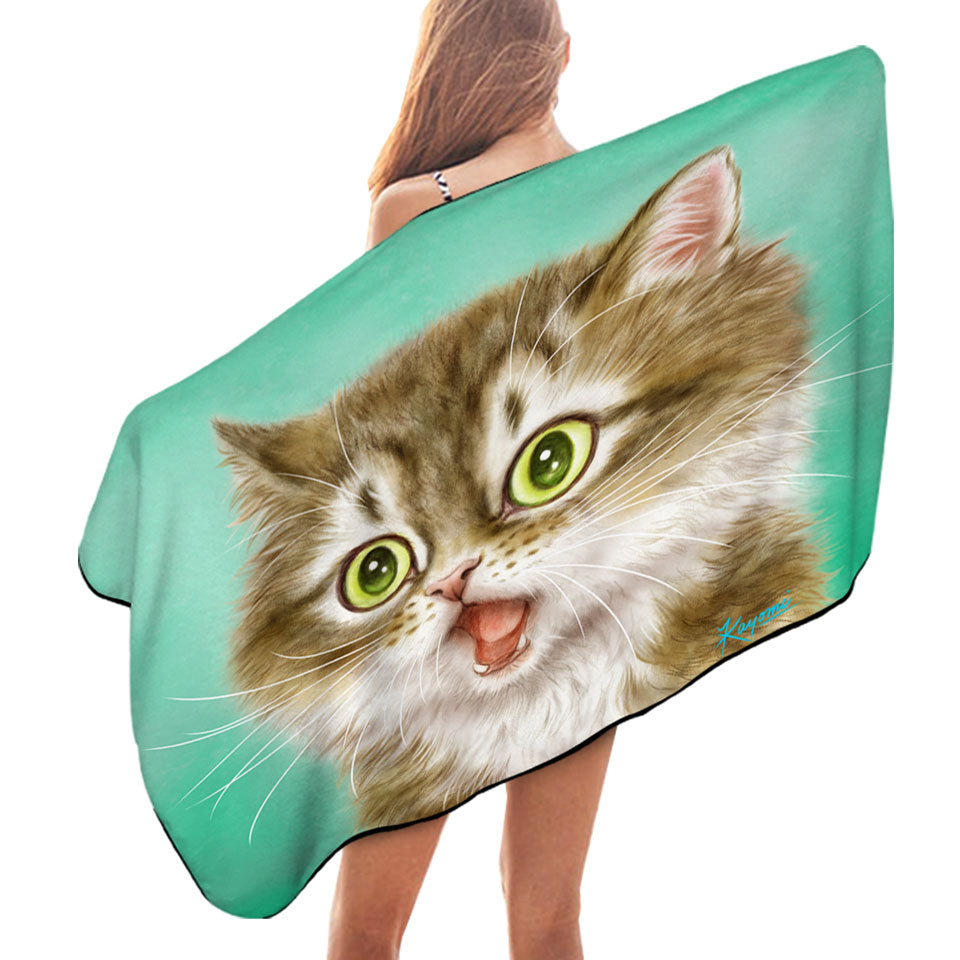 Funny Microfibre Beach Towels Painted Cats Beautiful Kitty in Shock