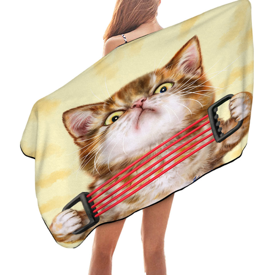 Funny Nice Beach Towels with Kittens Tabby Cat Doing Exercise