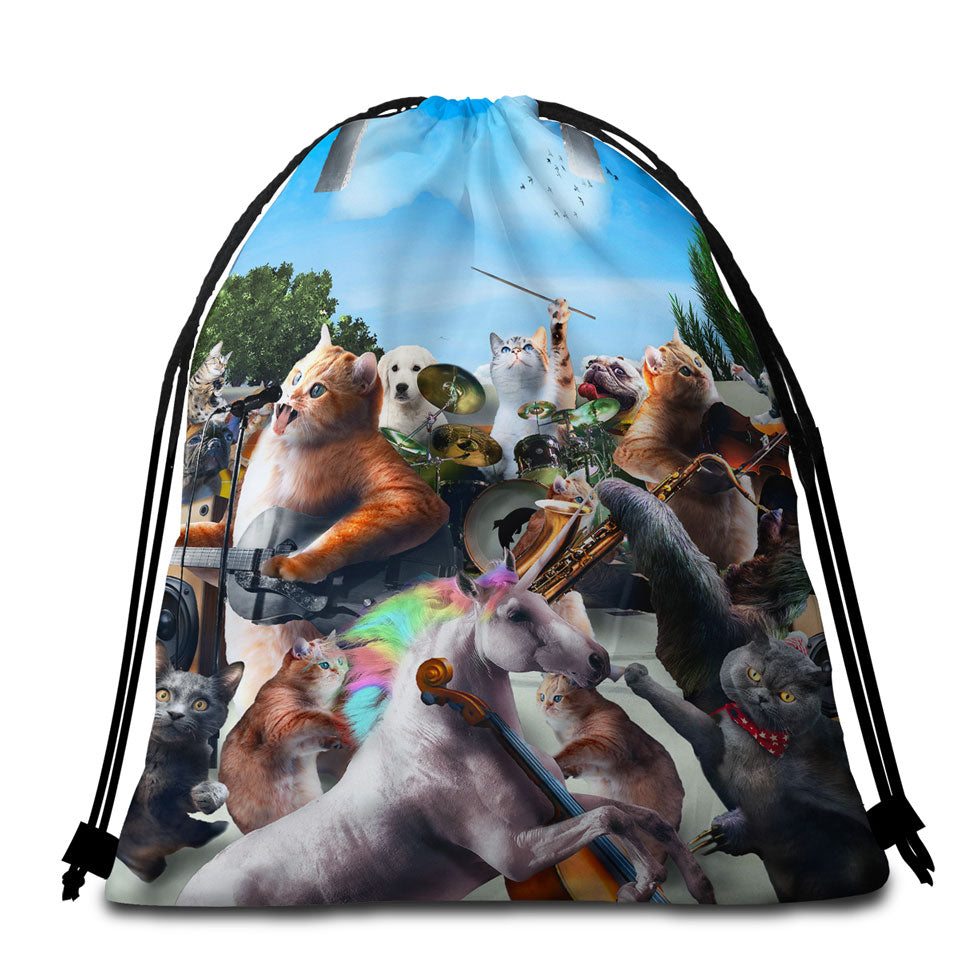 Funny Orchestra Concert Unicorn and Cats Beach Bags and Towels