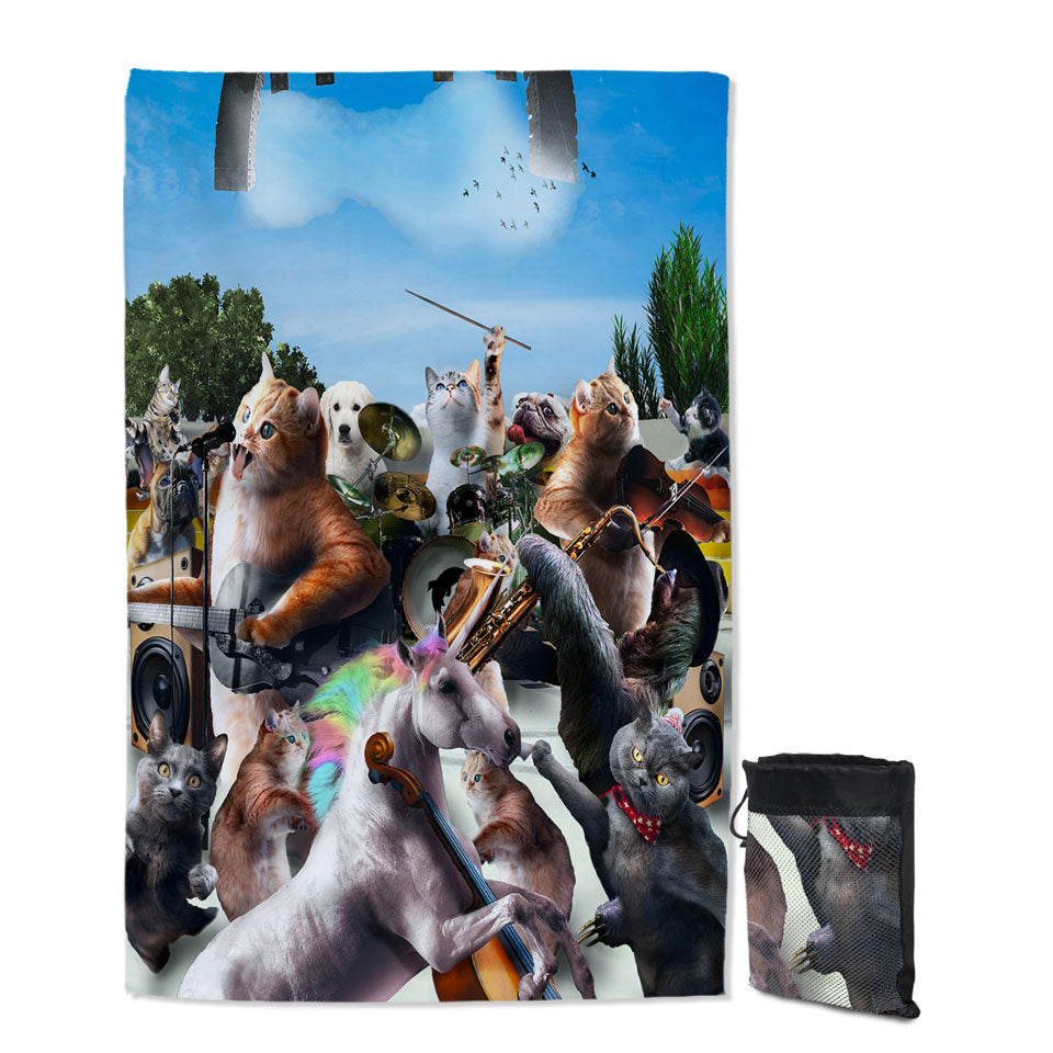 Funny Orchestra Concert Unicorn and Cats Beach Towels