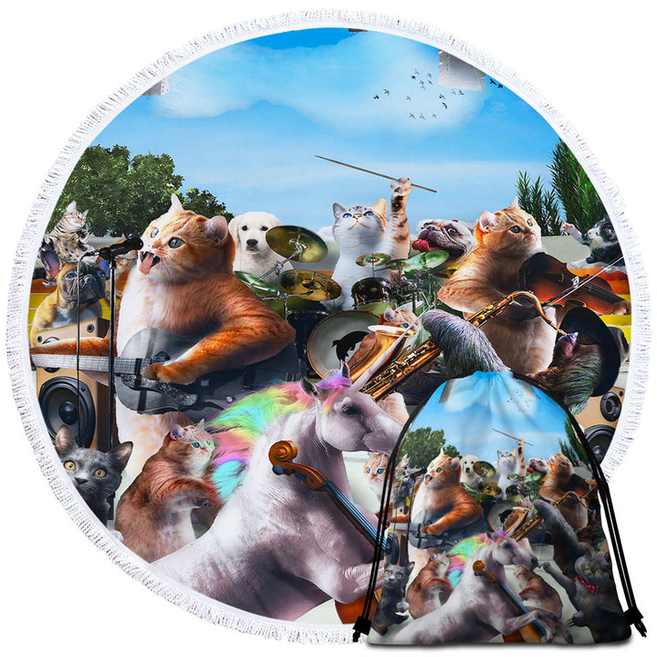 Funny Orchestra Concert Unicorn and Cats Best Beach Towels