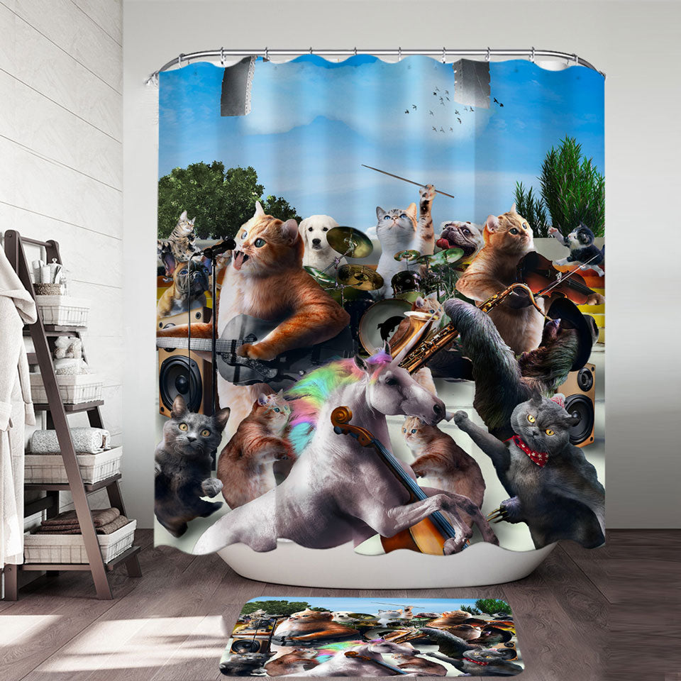 Funny Orchestra Concert Unicorn and Cats Shower Curtain