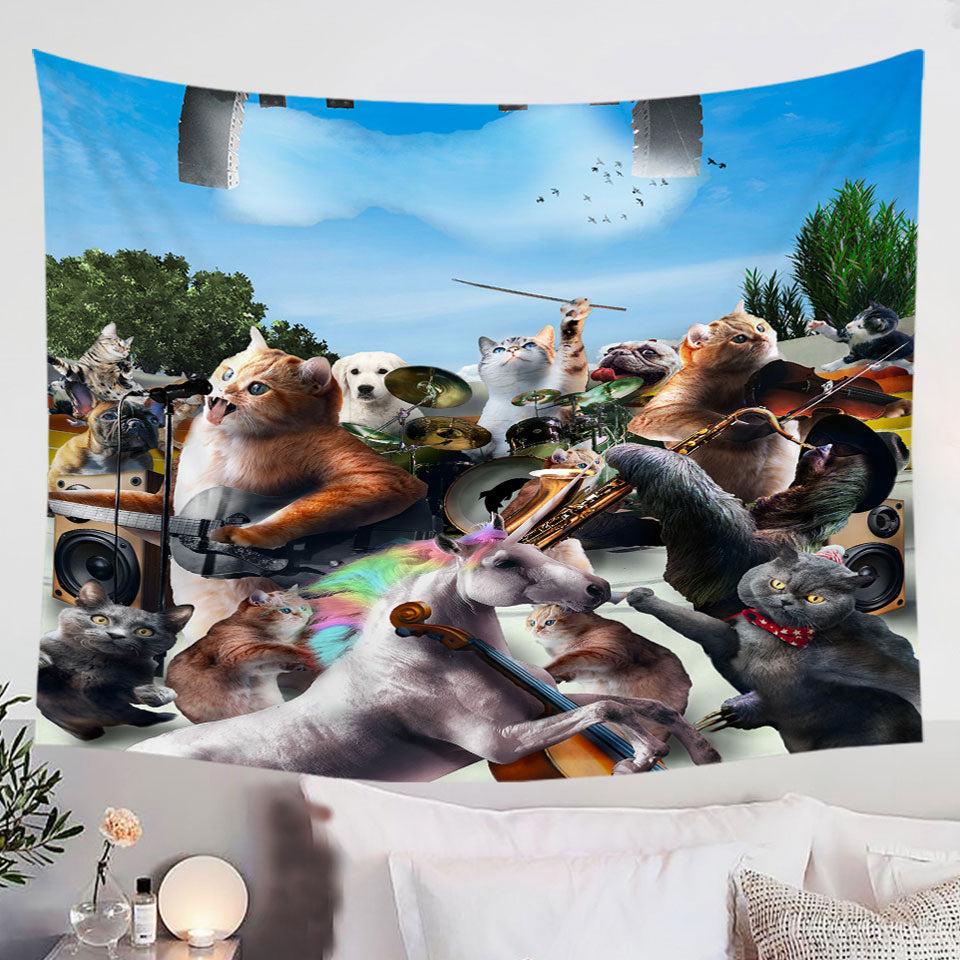 Funny-Orchestra-Concert-Unicorn-and-Cats-Tapestry-Wall-Hanging