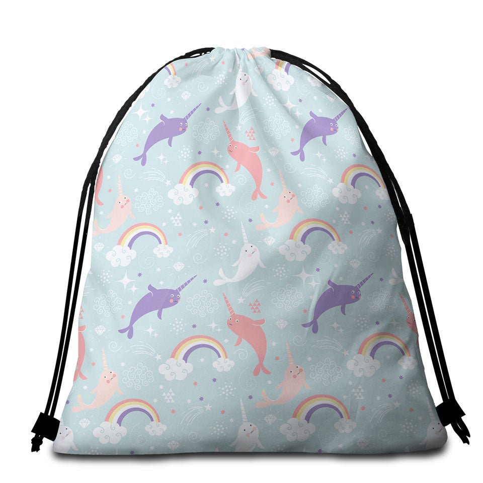 Funny Packable Beach Towel Cute Rainbow Unicorn Dolphin for Kids