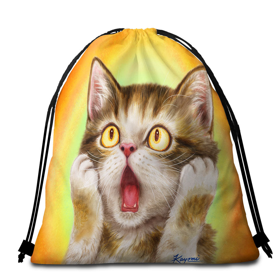 Funny Packable Beach Towel with Cat Designs Freaked Out Kitten
