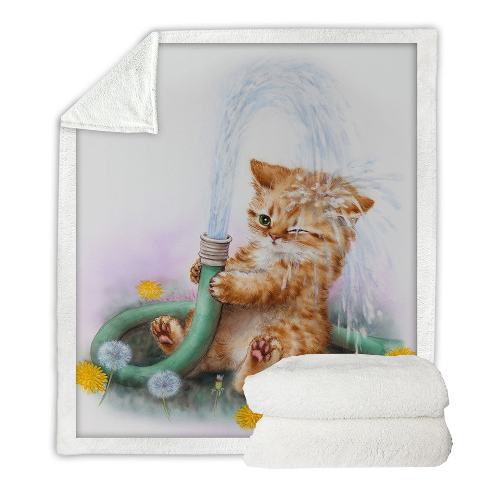 Funny Paintings Lightweight Blankets for Kids Ginger Kitten Bath Time