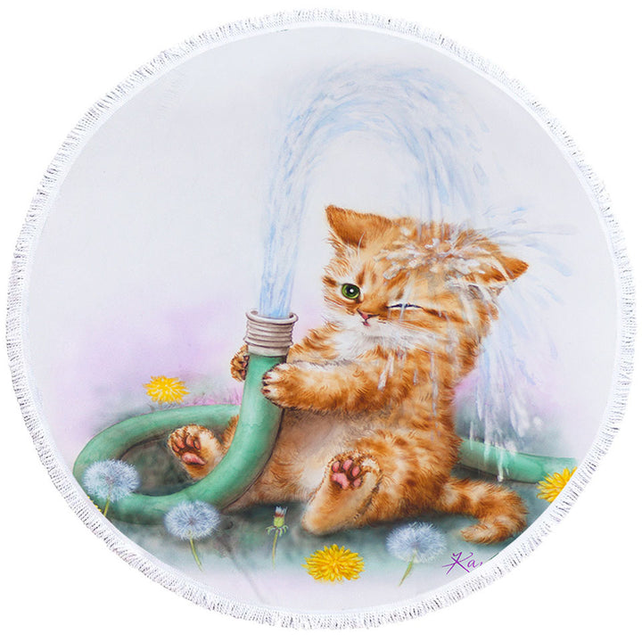 Funny Paintings Microfibre Beach Towels for Kids Ginger Kitten Bath Time