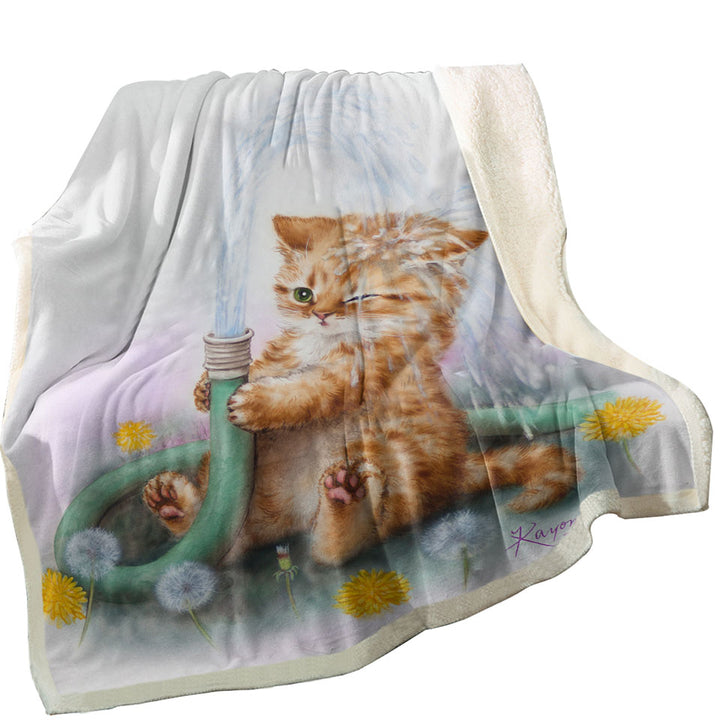 Funny Paintings Throws for Kids Ginger Kitten Bath Time