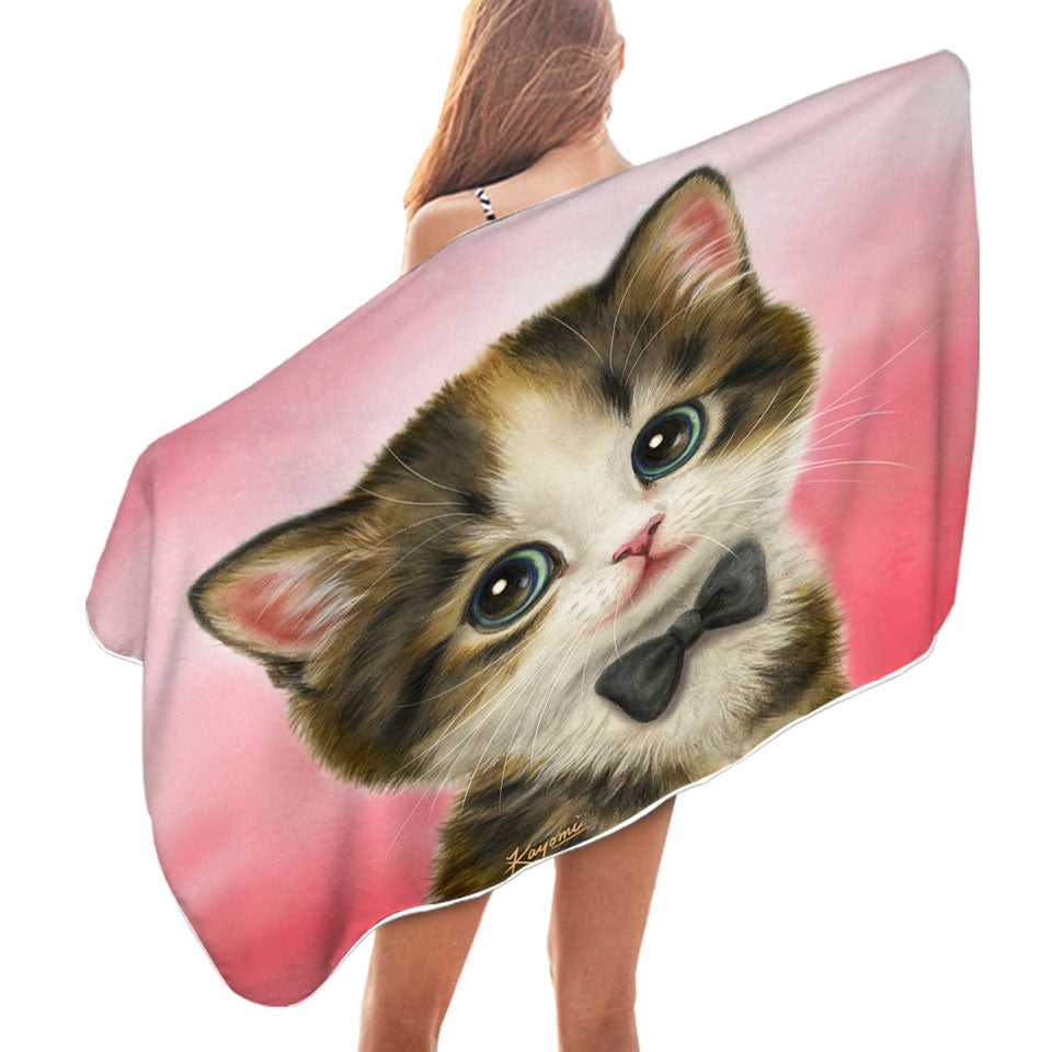 Funny Pool Towels Cat Art Adorable Gentleman Kitten