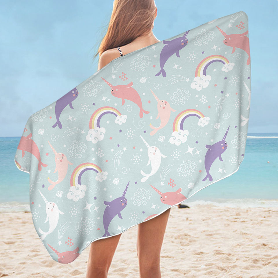 Funny Pool Towels Cute Rainbow Unicorn Dolphin for Kids