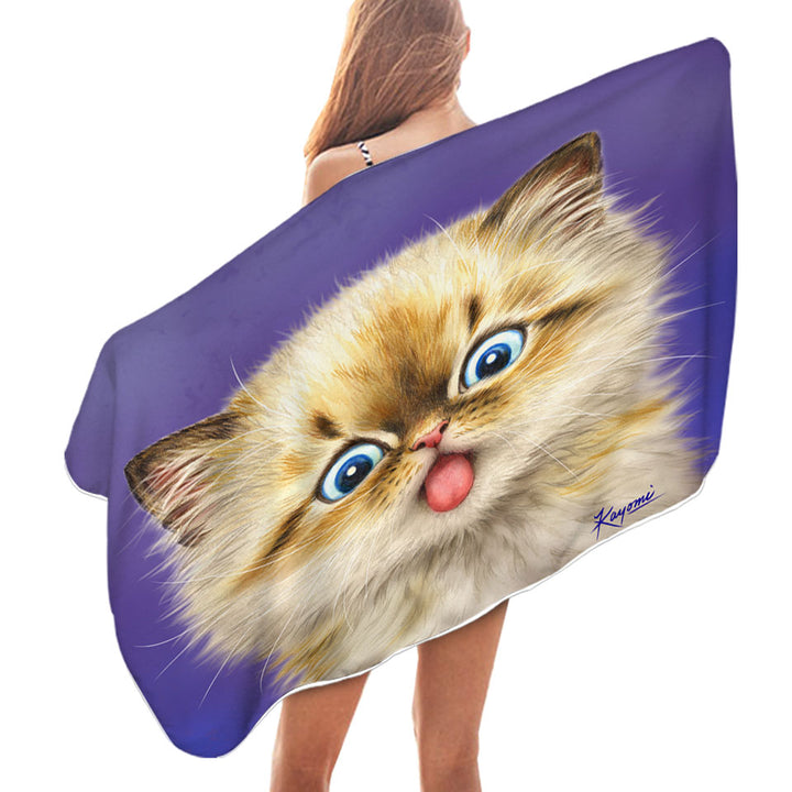 Funny Pool Towels Fool Face Kitten Cat with Tongue Out