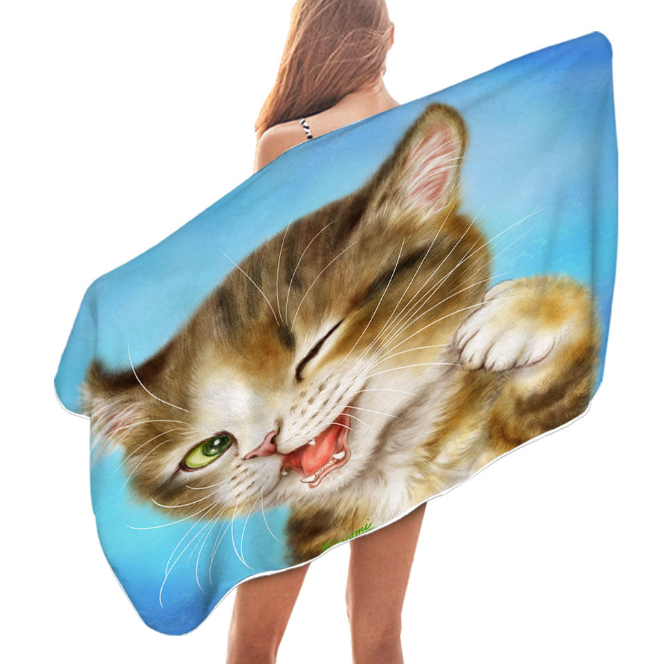 Funny Pool Towels for Childrens Cats Winking Little Kitty