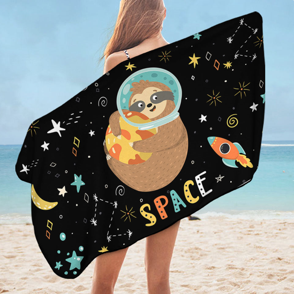 Funny Pool Towels with Astronaut Sloth in Space