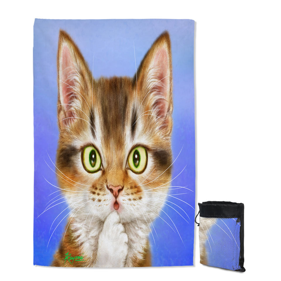 Funny Quick Dry Beach Towel Cat Faces Drawings Surprised Kitten