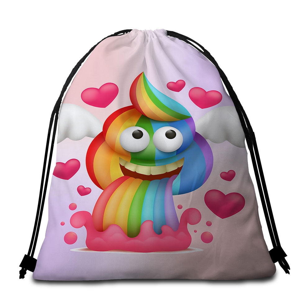 Funny Rainbow Poo Beach Towels and Bags Set