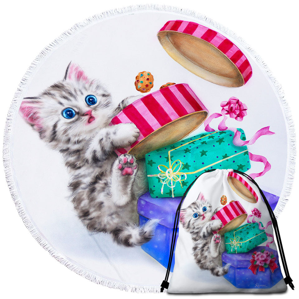 Funny Round Towel with Cute Christmas Gifts Thief Cookie Kitty Cat