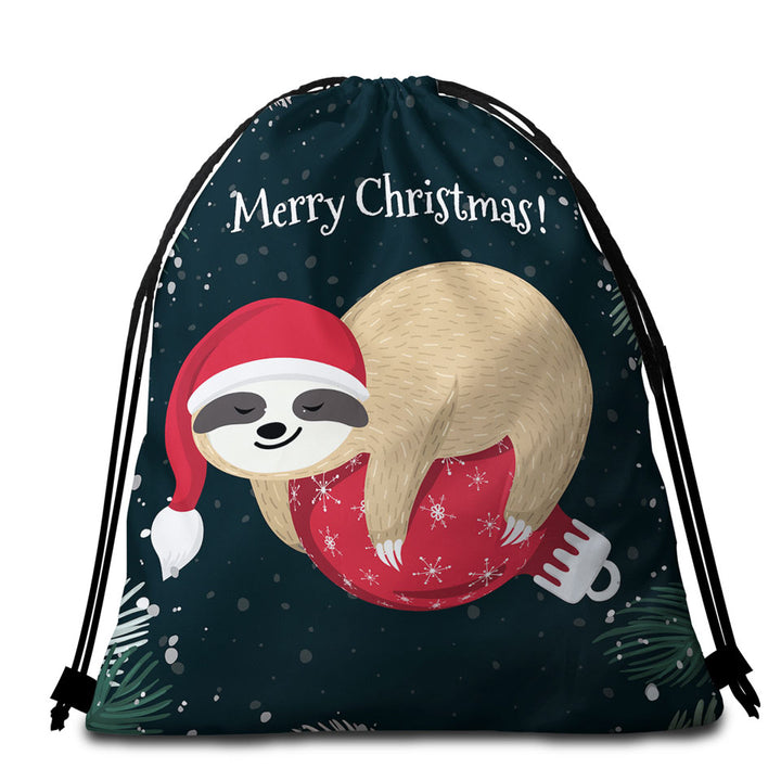 Funny Santa Sloth Beach Towel Bags for Christmas